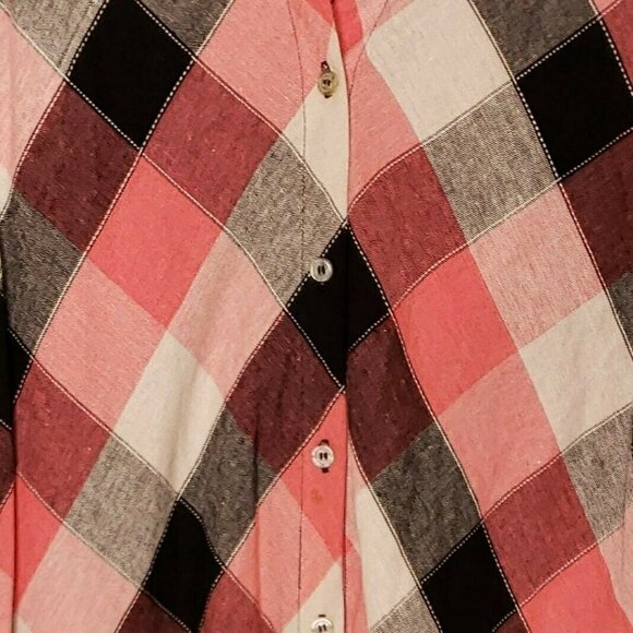 Requirements Linen Blend Plaid Tunic Top Medium - Picture 3 of 5